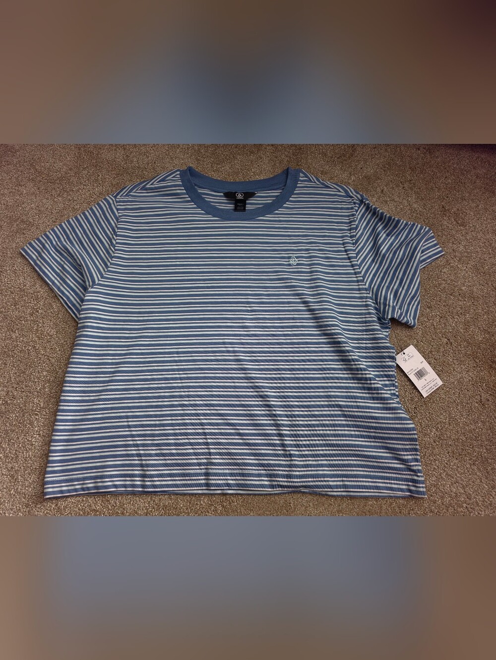 Volcom Blue and White Striped Short Sleeve Tee
